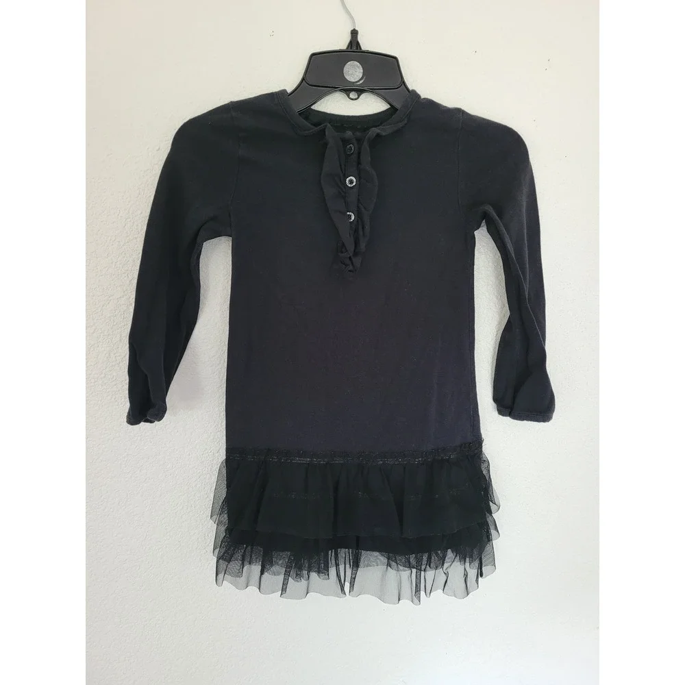 OshKosh Bgosh Girls Black Long Sleeve Tulle Tutu Dress Ruffle Henley Size 4 #8